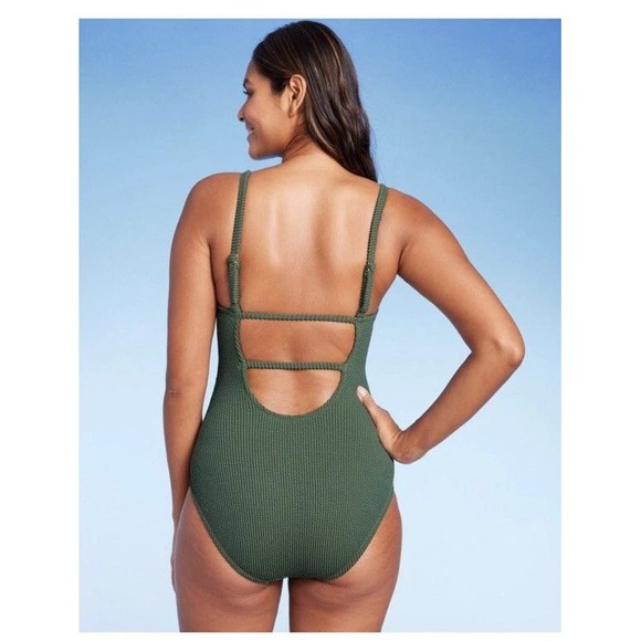 Kona Sol Other - Kona Sol Womens XL Olive Green Smocked Waffle One Piece Swimsuit‎ Open Back XL